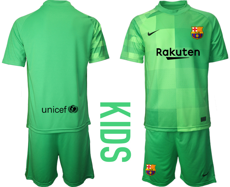 Youth 2021-2022 Club Barcelona green goalkeeper blank Soccer Jersey->youth soccer jersey->Youth Jersey